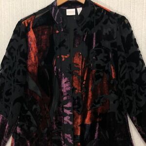 Chicos Collection Velvet Burnout Kimono Jacket Orange Purple Black Size 1